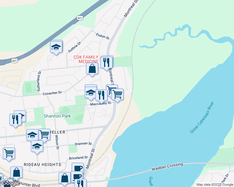 map of restaurants, bars, coffee shops, grocery stores, and more near in Kingston