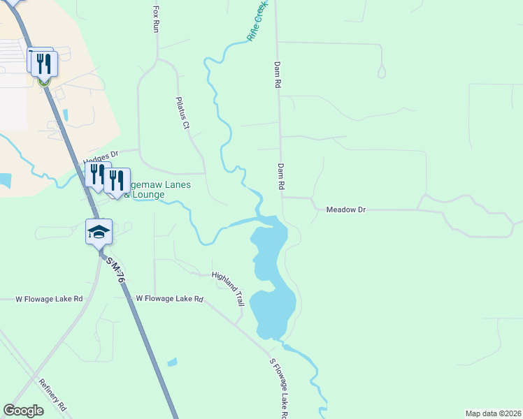 map of restaurants, bars, coffee shops, grocery stores, and more near 2300 Dam Road in West Branch