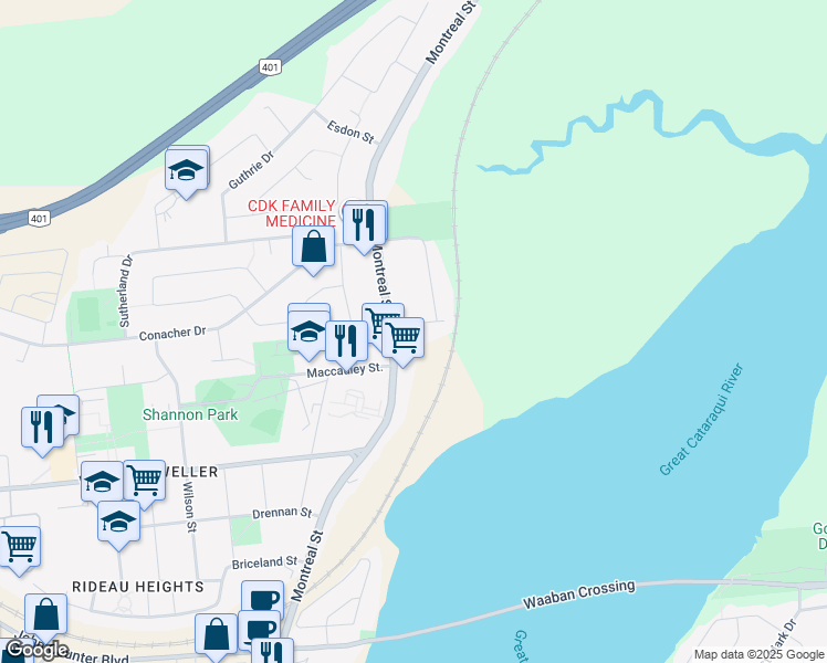 map of restaurants, bars, coffee shops, grocery stores, and more near in Kingston