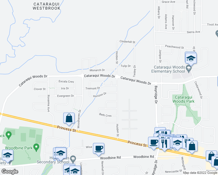 map of restaurants, bars, coffee shops, grocery stores, and more near 1335 Tremont Drive in Kingston
