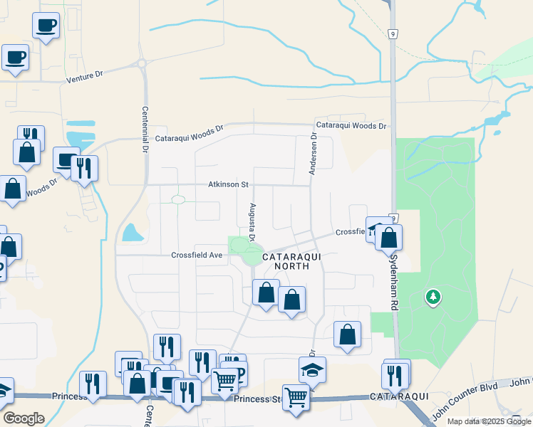 map of restaurants, bars, coffee shops, grocery stores, and more near 525 Sydney Street in Kingston