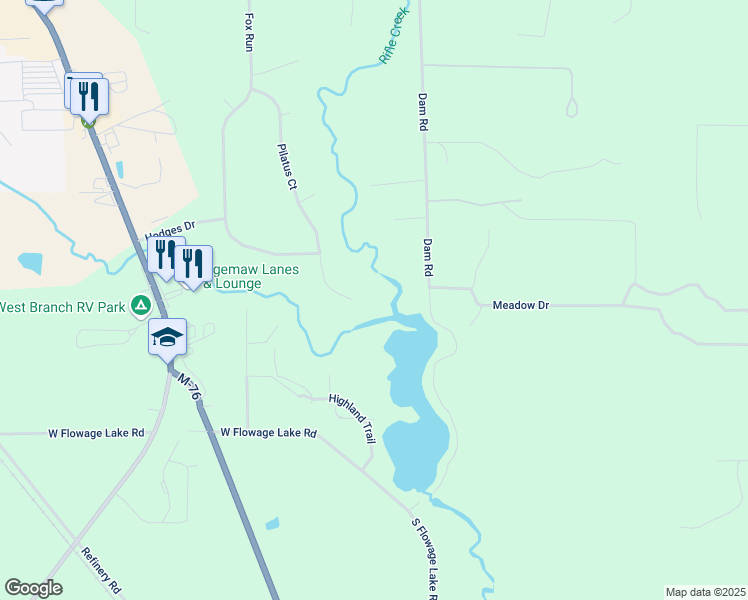 map of restaurants, bars, coffee shops, grocery stores, and more near Pilatus Court in West Branch