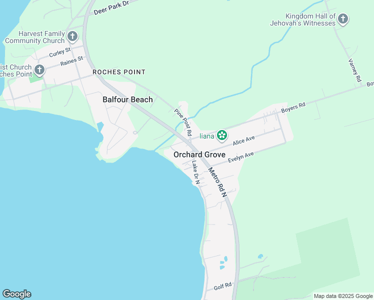 map of restaurants, bars, coffee shops, grocery stores, and more near 2 Walkers Lane in Georgina