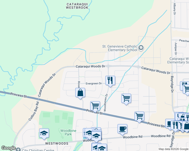 map of restaurants, bars, coffee shops, grocery stores, and more near 1147 Escala Crescent in Kingston