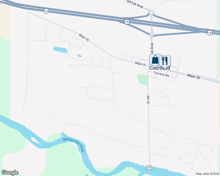map of restaurants, bars, coffee shops, grocery stores, and more near 502 West Ridge Road in Courtland
