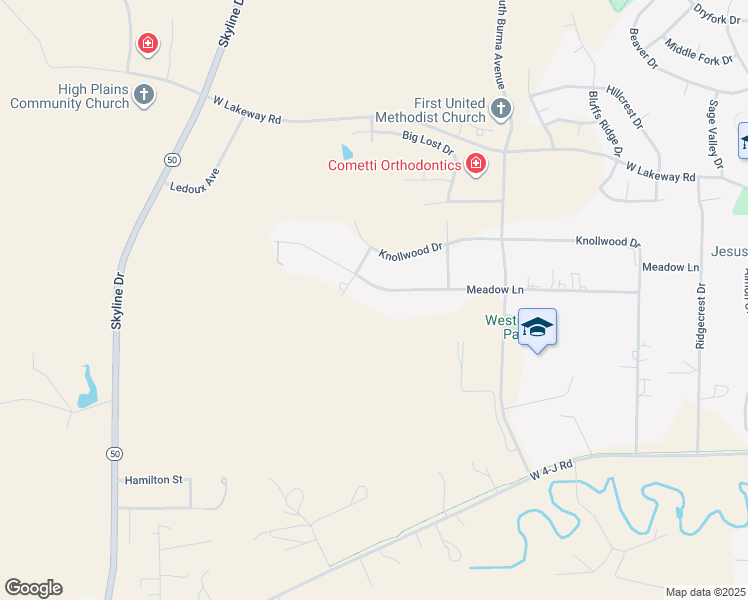 map of restaurants, bars, coffee shops, grocery stores, and more near 2403 Meadow Lane in Gillette