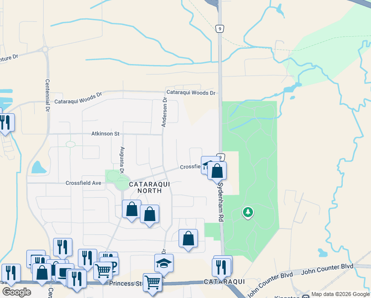 map of restaurants, bars, coffee shops, grocery stores, and more near 1265 Mazzolin Crescent in Kingston