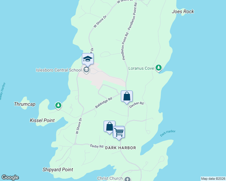 map of restaurants, bars, coffee shops, grocery stores, and more near 108 Colony Road in Islesboro