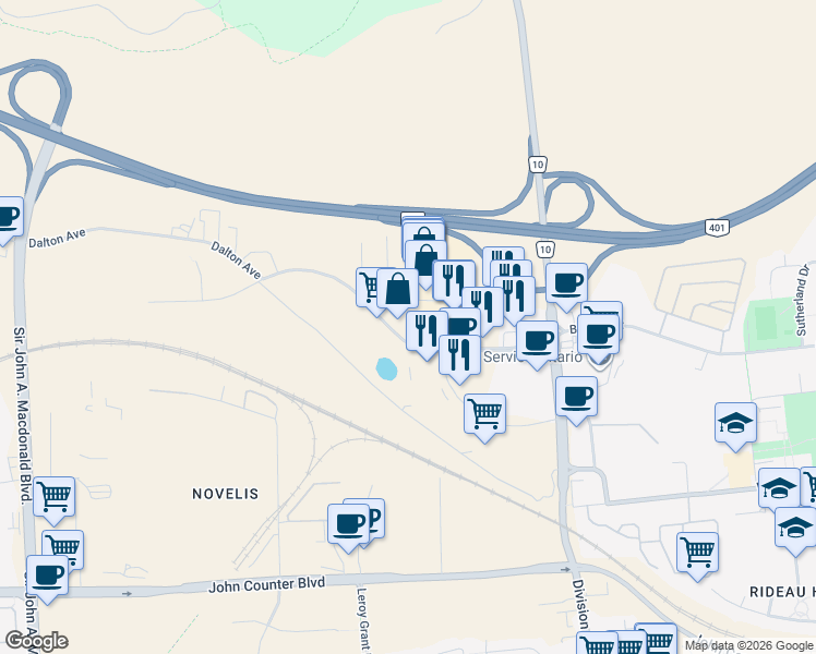 map of restaurants, bars, coffee shops, grocery stores, and more near 133 Dalton Avenue in Kingston
