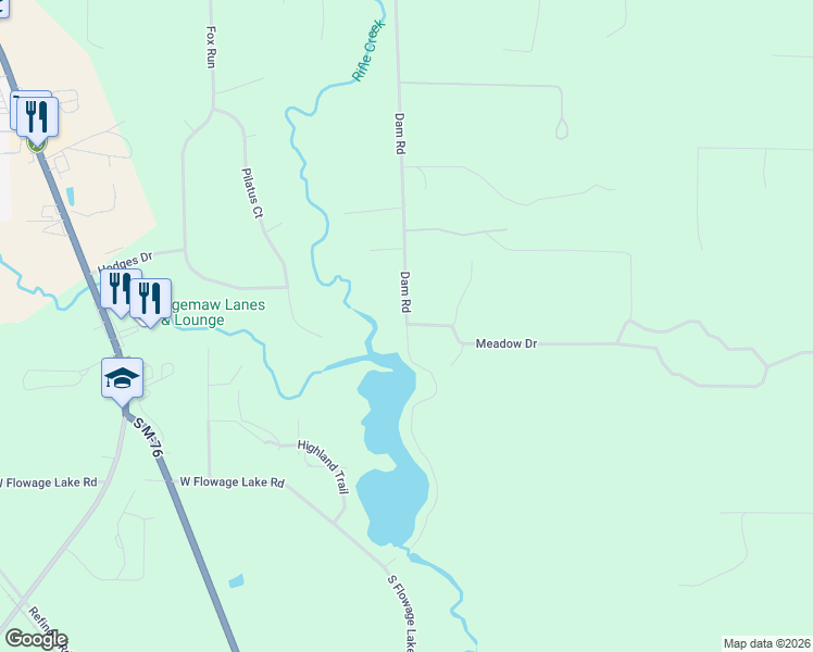 map of restaurants, bars, coffee shops, grocery stores, and more near 2300 Dam Road in West Branch