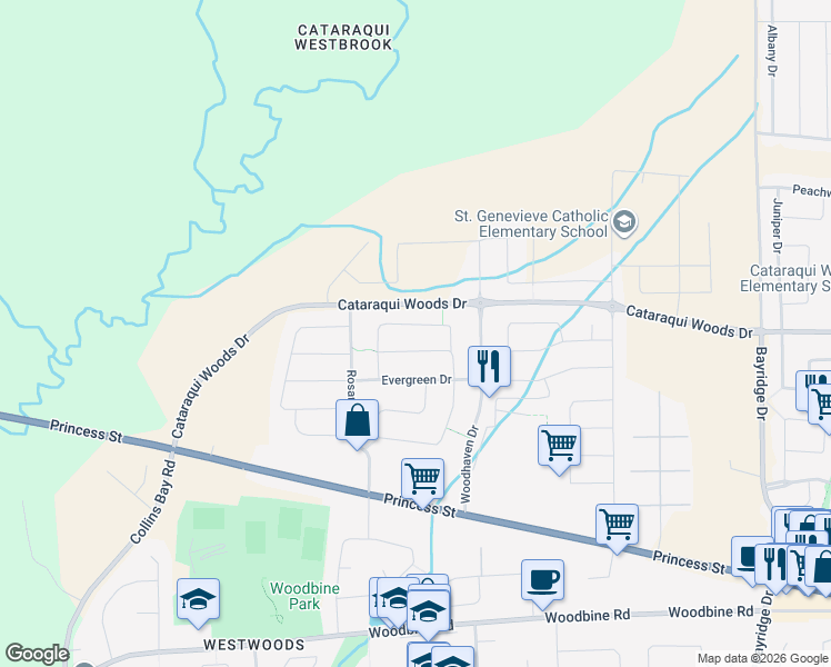 map of restaurants, bars, coffee shops, grocery stores, and more near 1147 Escala Crescent in Kingston