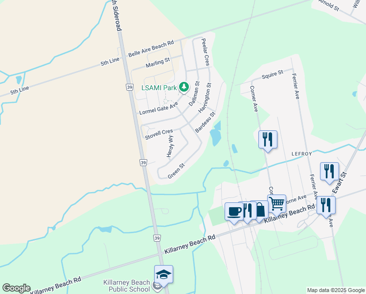 map of restaurants, bars, coffee shops, grocery stores, and more near 793 Green Street in Innisfil