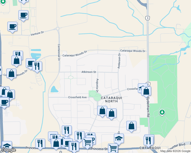 map of restaurants, bars, coffee shops, grocery stores, and more near 851 Augusta Drive in Kingston