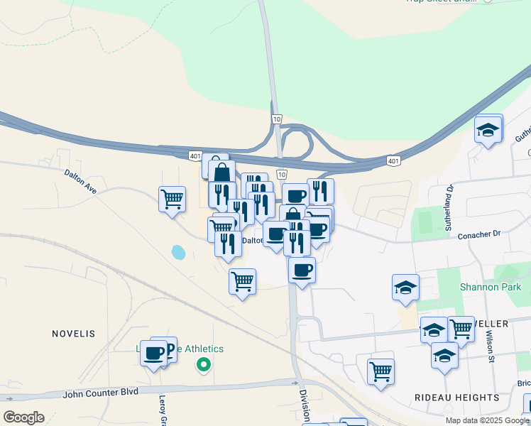 map of restaurants, bars, coffee shops, grocery stores, and more near 29 Warne Crescent in Kingston