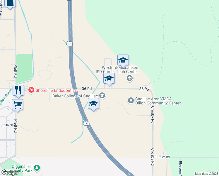 map of restaurants, bars, coffee shops, grocery stores, and more near 9901 East 13th Street in Cadillac