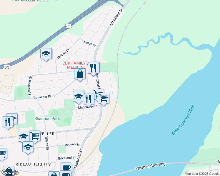 map of restaurants, bars, coffee shops, grocery stores, and more near in Kingston