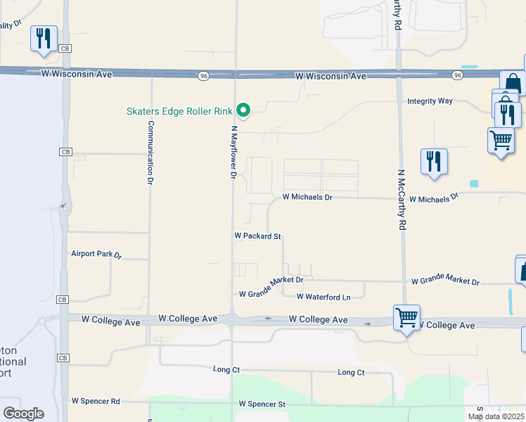 map of restaurants, bars, coffee shops, grocery stores, and more near 602 North Waldoch Drive in Appleton