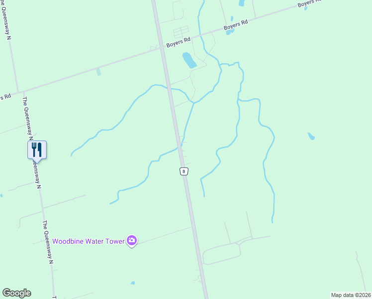 map of restaurants, bars, coffee shops, grocery stores, and more near 25607 Woodbine Avenue in Georgina