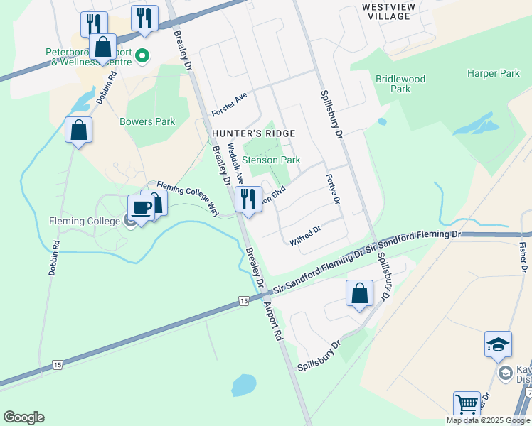 map of restaurants, bars, coffee shops, grocery stores, and more near in Peterborough