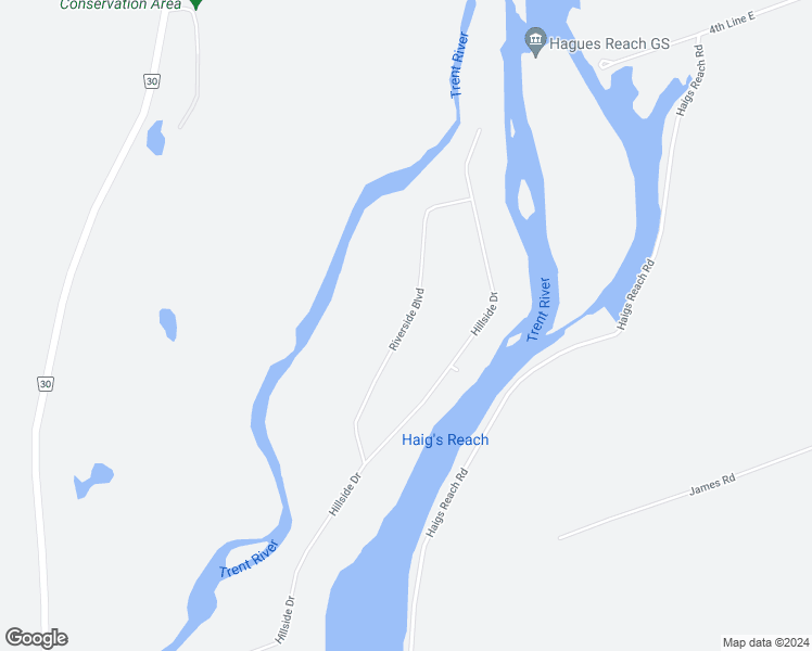 map of restaurants, bars, coffee shops, grocery stores, and more near Riverside Drive in Northumberland County