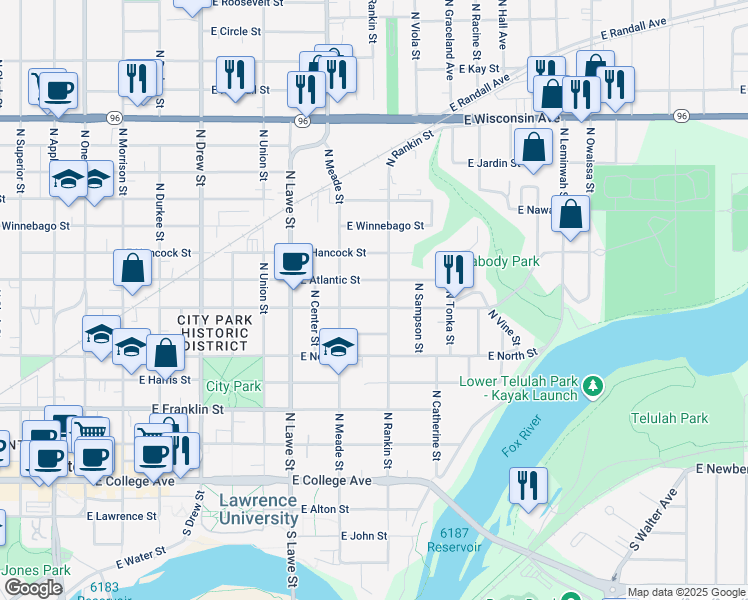 map of restaurants, bars, coffee shops, grocery stores, and more near 839 East Atlantic Street in Appleton