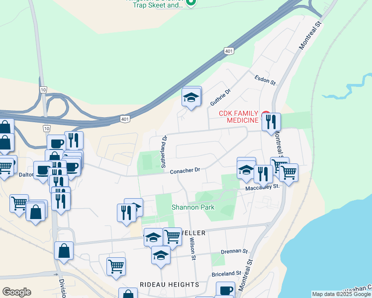 map of restaurants, bars, coffee shops, grocery stores, and more near in Kingston