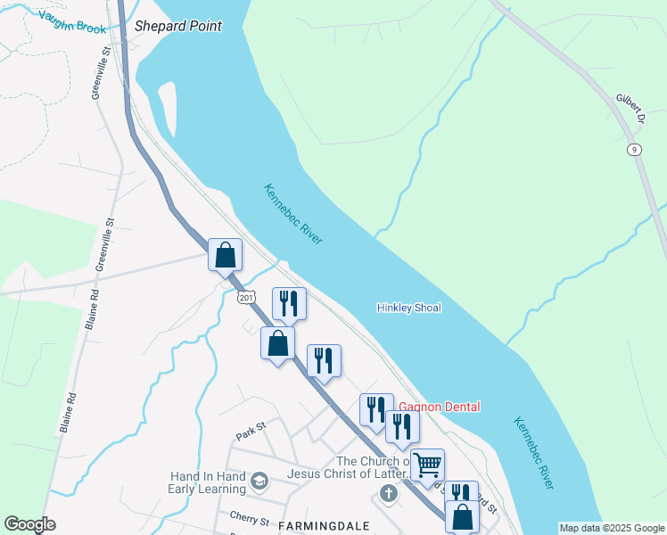 map of restaurants, bars, coffee shops, grocery stores, and more near in Hallowell