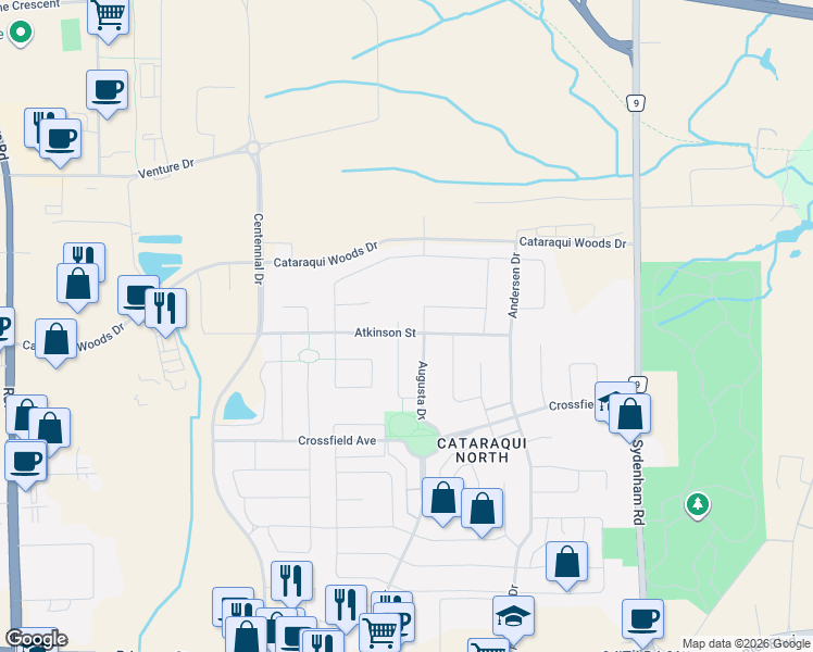 map of restaurants, bars, coffee shops, grocery stores, and more near 1276 Atkinson Street in Kingston