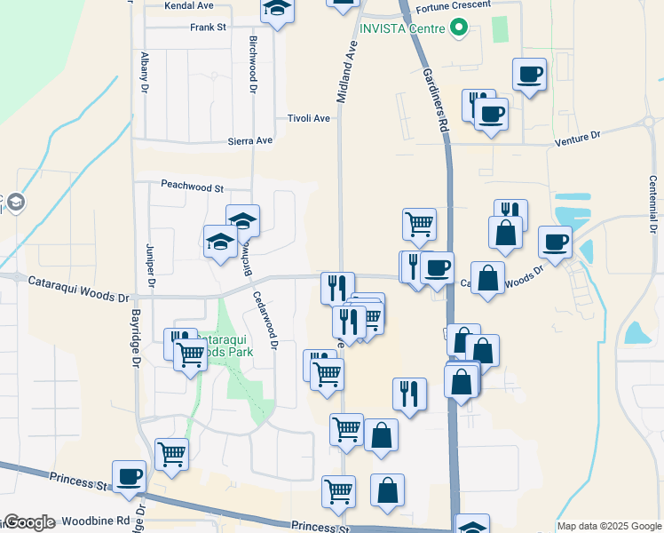 map of restaurants, bars, coffee shops, grocery stores, and more near 1233 Midland Avenue in Kingston