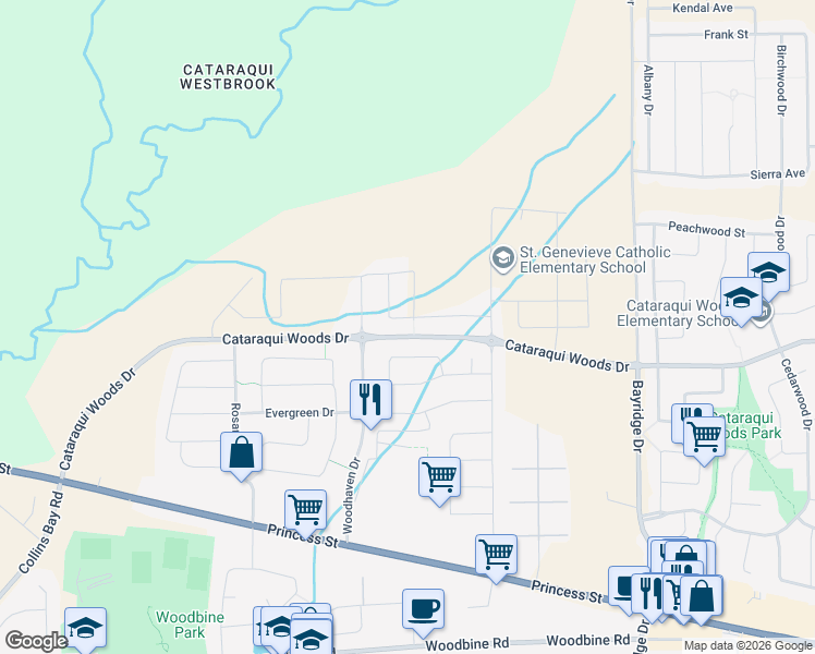 map of restaurants, bars, coffee shops, grocery stores, and more near 1432 Monarch Drive in Kingston