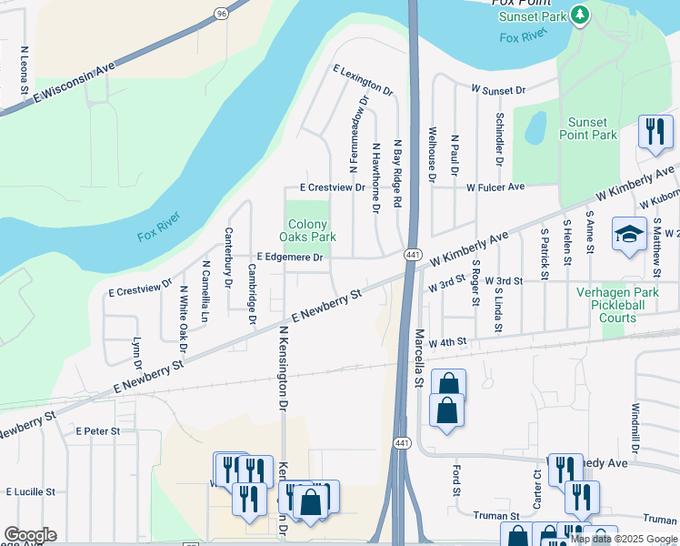 map of restaurants, bars, coffee shops, grocery stores, and more near in Appleton