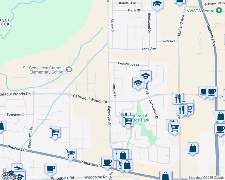 map of restaurants, bars, coffee shops, grocery stores, and more near 1269 Juniper Drive in Kingston