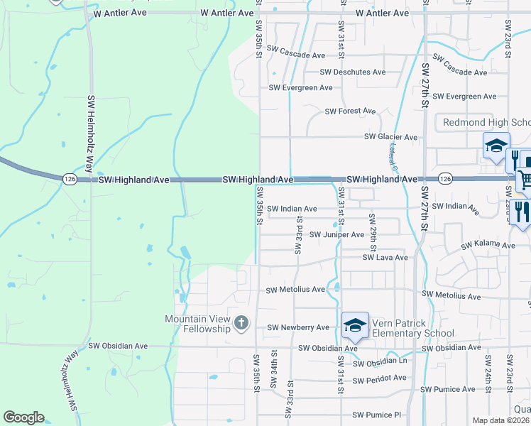 map of restaurants, bars, coffee shops, grocery stores, and more near 941 Southwest 34th Street in Redmond