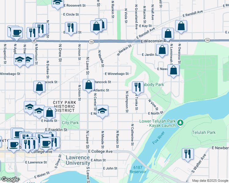 map of restaurants, bars, coffee shops, grocery stores, and more near 839 East Atlantic Street in Appleton