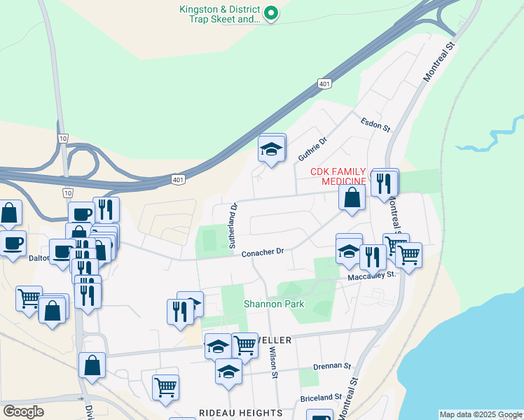 map of restaurants, bars, coffee shops, grocery stores, and more near in Kingston