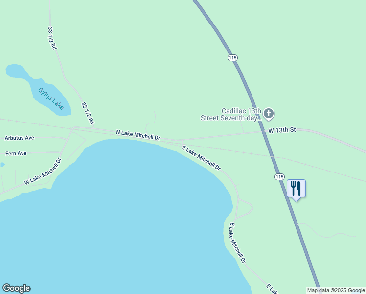 map of restaurants, bars, coffee shops, grocery stores, and more near 2412 E Lake Mitchell Dr in Cadillac