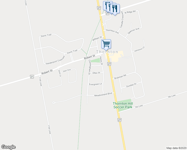 map of restaurants, bars, coffee shops, grocery stores, and more near 12 Ellen Street in Thornton