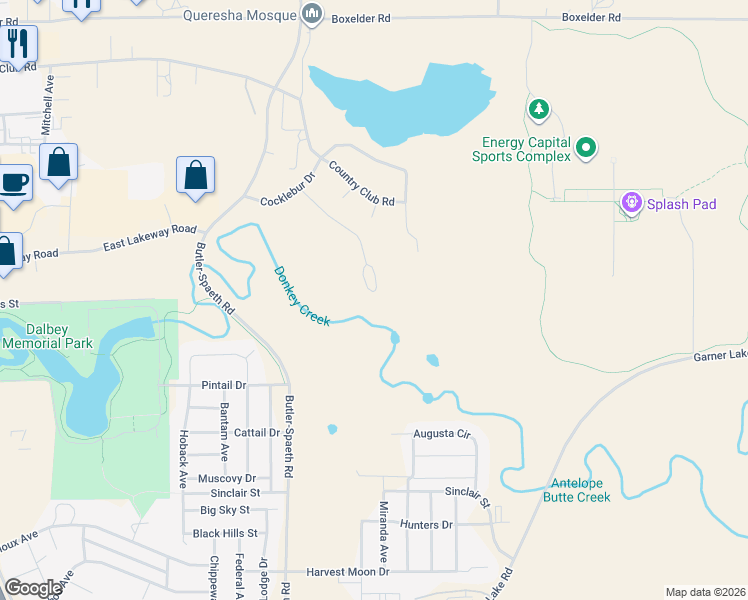 map of restaurants, bars, coffee shops, grocery stores, and more near 2852 Castle Pines Drive in Gillette