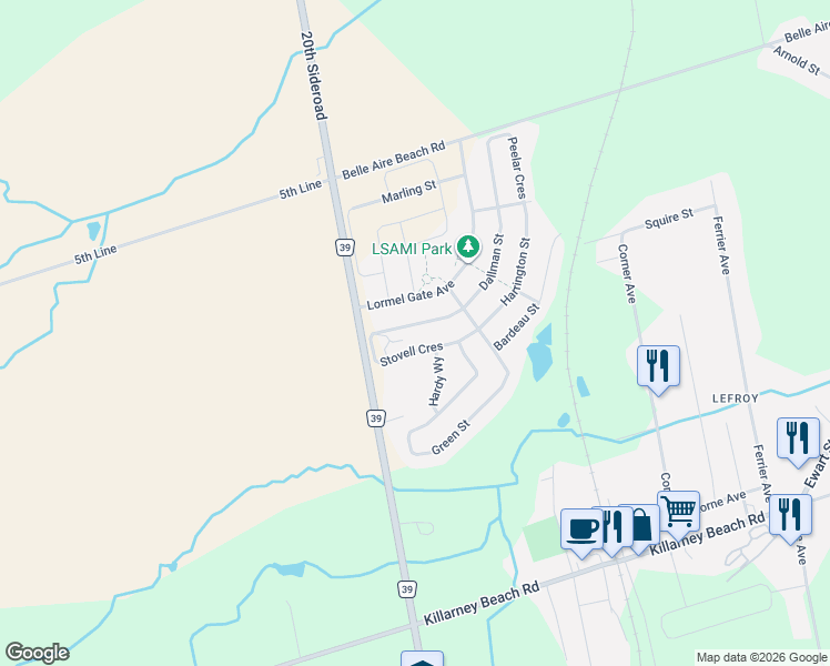 map of restaurants, bars, coffee shops, grocery stores, and more near 1473 Lormel Gate Avenue in Innisfil