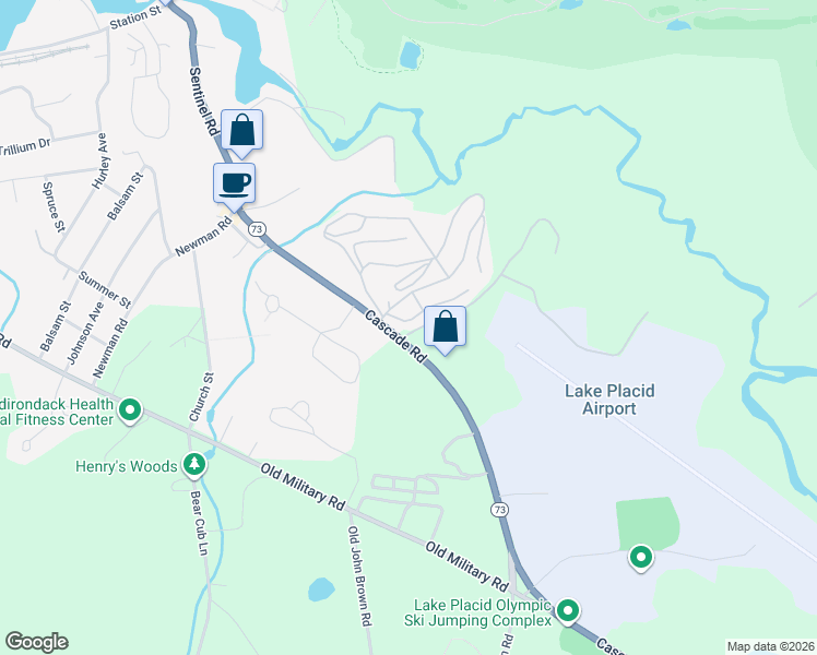 map of restaurants, bars, coffee shops, grocery stores, and more near 14 Ashwood Way in Lake Placid