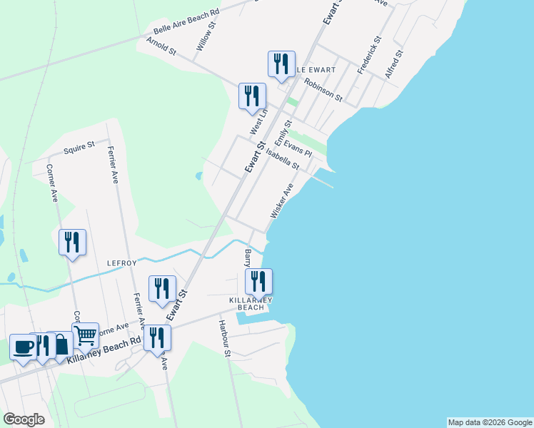 map of restaurants, bars, coffee shops, grocery stores, and more near 1074 Wisker Avenue in Innisfil