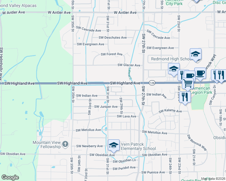 map of restaurants, bars, coffee shops, grocery stores, and more near 2992 Southwest Indian Circle in Redmond