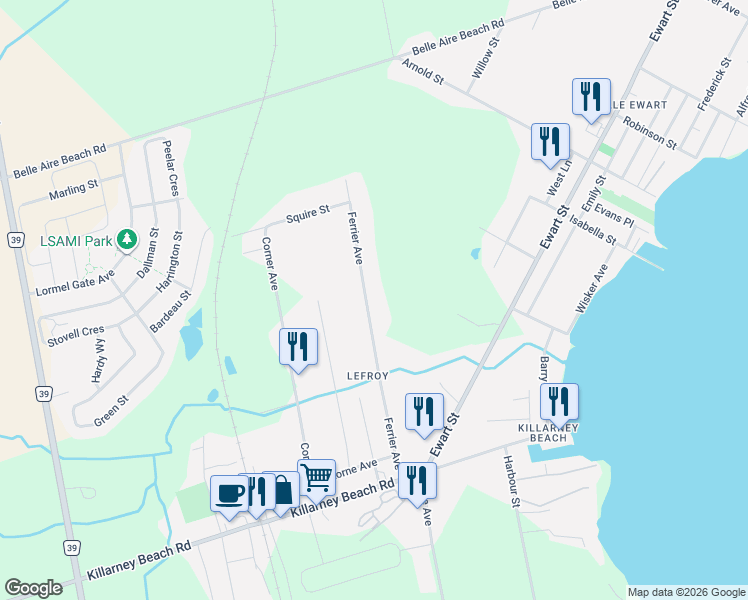 map of restaurants, bars, coffee shops, grocery stores, and more near 1031 Ferrier Avenue in Innisfil