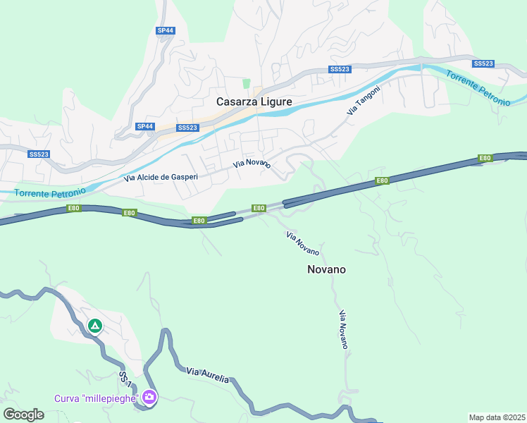 map of restaurants, bars, coffee shops, grocery stores, and more near 8 Via Novano in Città Metropolitana di Genova