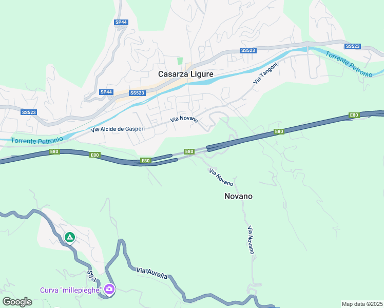 map of restaurants, bars, coffee shops, grocery stores, and more near 8 Via Novano in Città Metropolitana di Genova