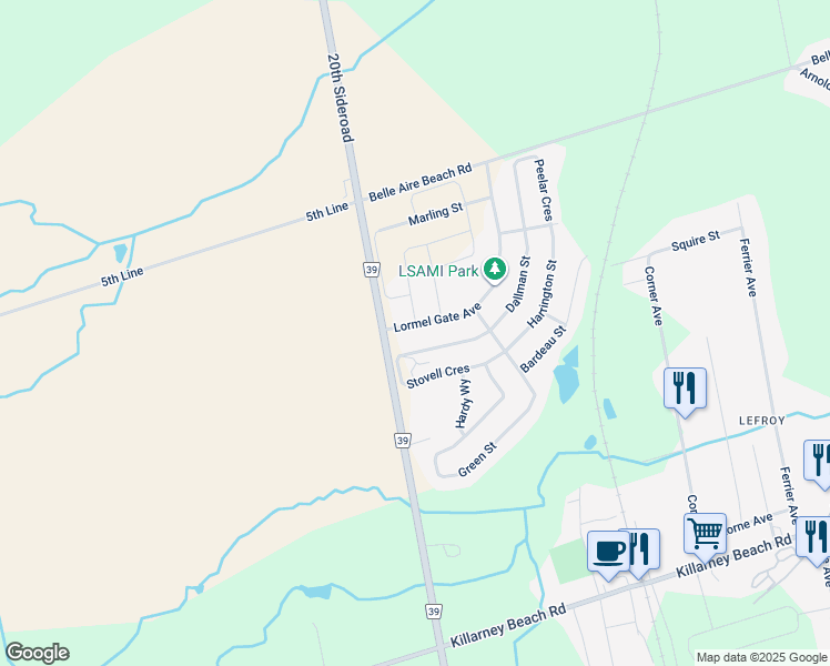 map of restaurants, bars, coffee shops, grocery stores, and more near 1473 Lormel Gate Avenue in Innisfil