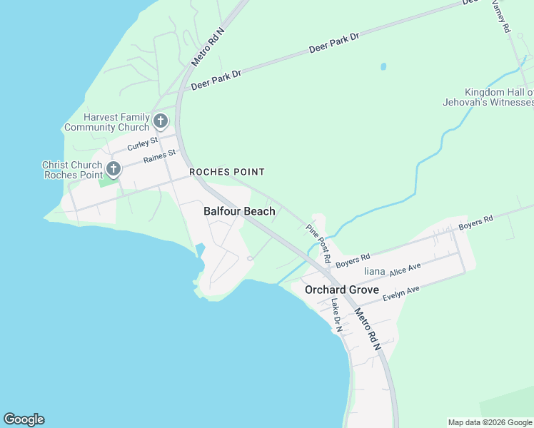 map of restaurants, bars, coffee shops, grocery stores, and more near 52 Pine Post Road in Georgina