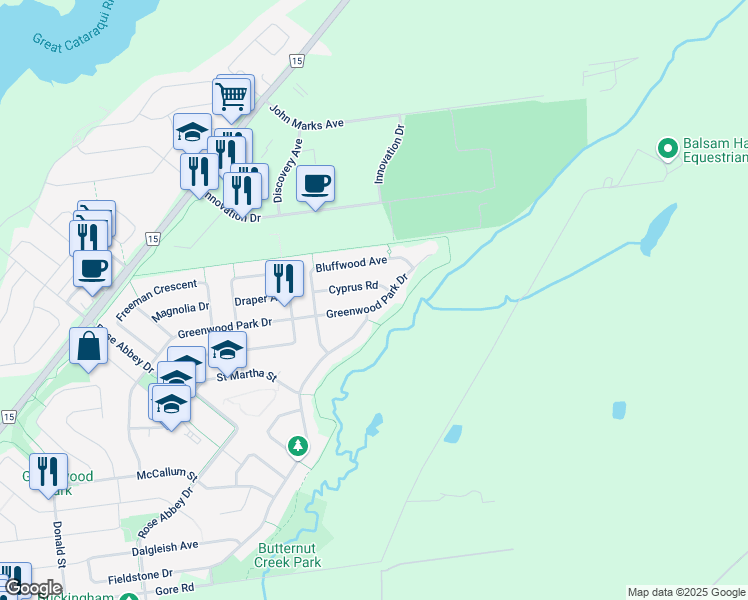 map of restaurants, bars, coffee shops, grocery stores, and more near 1244 Greenwood Park Drive in Kingston