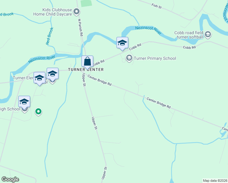 map of restaurants, bars, coffee shops, grocery stores, and more near 47 Center Bridge Road in Turner