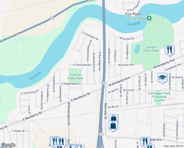 map of restaurants, bars, coffee shops, grocery stores, and more near 809 North Hawthorne Drive in Appleton